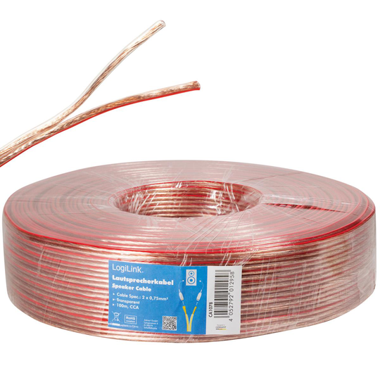 LogiLink: Högtalarkabel 2x0,75 100m Transparent