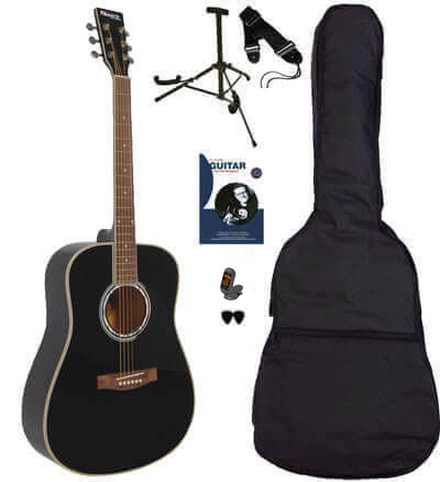 Sant AC-80-BK stålsträngad gitarr, svart, paketlösning