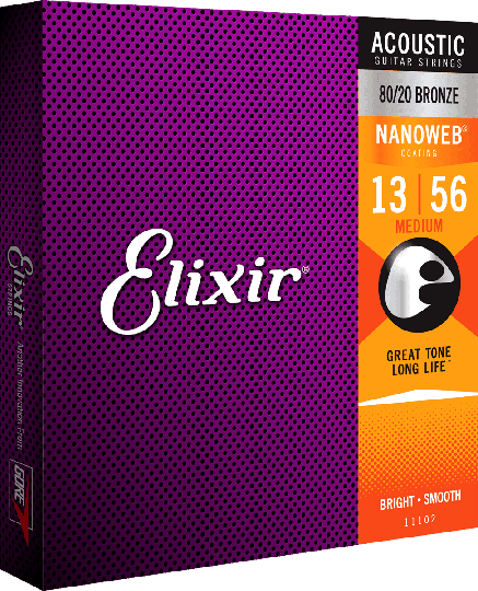 Elixir Nanoweb Bronze 80/20 gitarrsträngar (Medium 13-56)