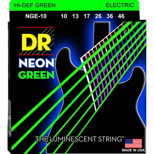 DR Strings NGE-10 Hi-Def neon green el-gitarrsträngar, 010-046