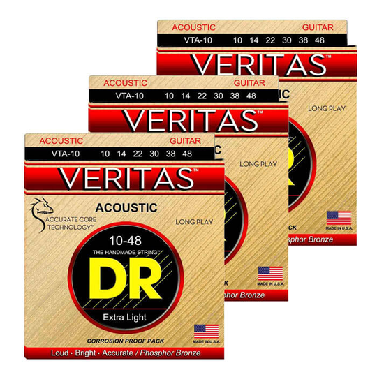 DR Strings VTA-10 Veritas western-gitarrsträngar, 010-048, 3 Pack