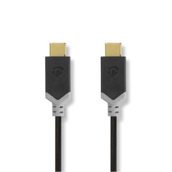 Nedis USB-kabel | USB 3.2 Gen 2 | USB-C- Hane | USB-C- Hane | 100 W | 10 Gbps | Guldplaterad | 1.00 m | Rund | PVC | Antracit | Kartong med fönster
