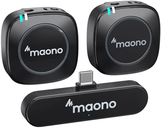 Maono WM820 C2 (TX + TX + RX) dubbelt trådlöst mikrofon-set till android