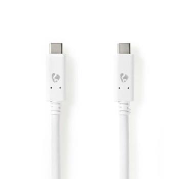 Nedis USB-kabel | USB 3.2 Gen 2 | USB-C- Hane | USB-C- Hane | 100 W | 10 Gbps | Nickelplaterad | 1.00 m | Rund | PVC | Vit | Låda