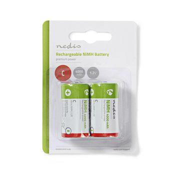 Nedis Uppladdningsbara Ni-MH Batteri C | 1.2 V DC | 4000 mAh | Förladdad | 2-Blister | HR14 | Grön / Röd