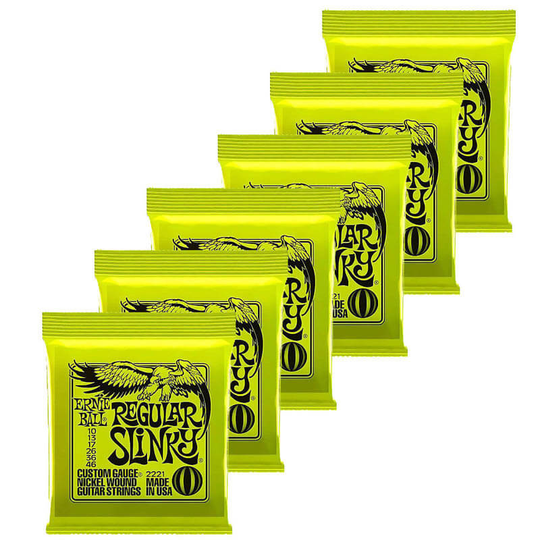 Ernie Ball 2221 Regular Slinky el-gitarr-strängar 010-046, 6-pack