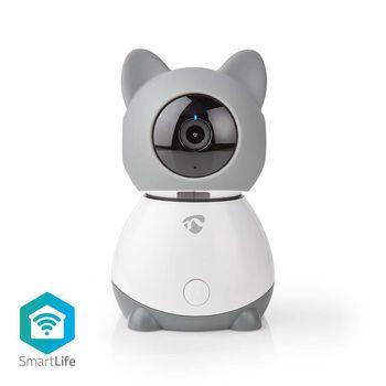 Nedis SmartLife Inomhus Kamera | Wi-Fi | Full HD 1080p | Panorera lutning | microSD (ingår inte) / Molnlagring (tillval) | Med rörelsesensor | Nattsikt | Android- / IOS | Grå / Vit