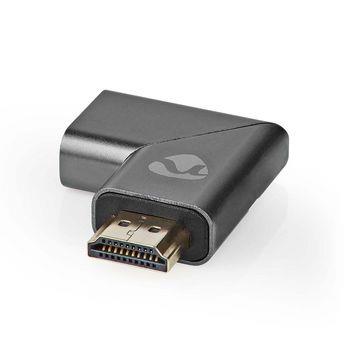 Nedis HDMI- Adapter | HDMI- Hane / HDMI- Kontakt | HDMI- Hona / HDMI- Utgång | Guldplaterad | Vinklat vänster | Aluminium | Grått Med Metall | 1 st. | Kartong med täckt fönster