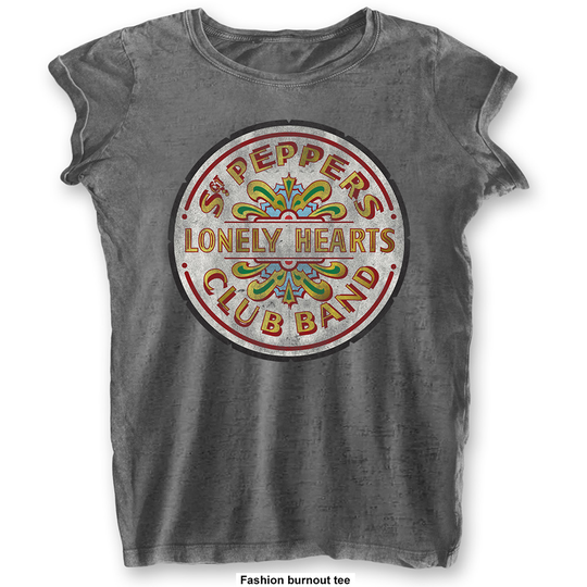 The Beatles: Ladies T-Shirt/Sgt Pepper Drum (Burnout) (Medium)