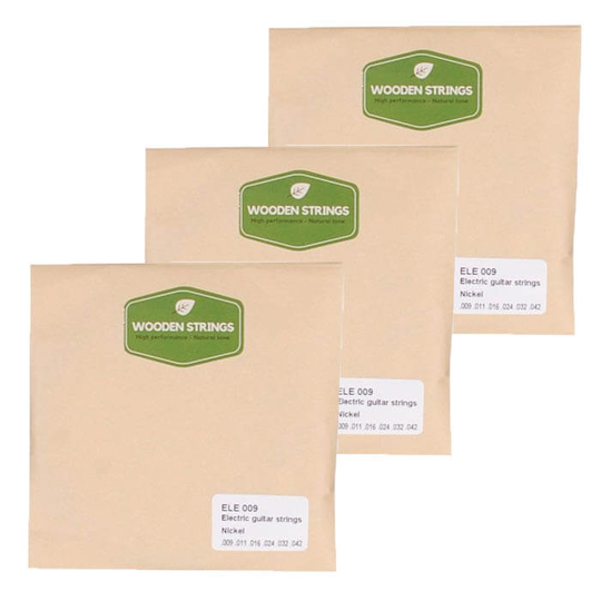Wooden strings ELE009 el-gitarr strängar, 009-042, 3 Pack