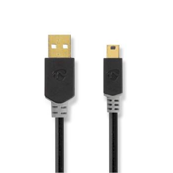 Nedis USB-kabel | USB 2.0 | USB-A Hane | USB Mini-B 5 pin Hane | 480 Mbps | Guldplaterad | 2.00 m | Rund | PVC | Antracit | Kartong med fönster