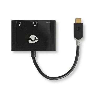 Nedis USB Multi-Port Adapter | USB 3.2 Gen 1 | USB-C- Hane | HDMI- Utgång / USB-A Hona / USB-C- Hona | 5 Gbps | 0.20 m | Rund | Guldplaterad | PVC | Antracit | Kartong med fönster