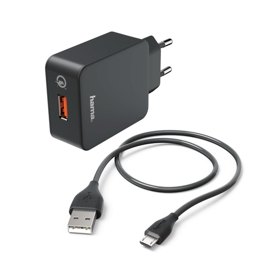 HAMA Laddare 220V Micro-USB 3A lös kabel 1.5m QC 3.0