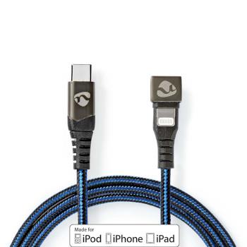 Nedis USB-kabel | USB 2.0 | Apple Lightning, 8-stifts | USB-C- Hane | 60 W | 480 Mbps | Nickelplaterad | 1.00 m | Rund | Flätad / Nylon | Blå / Svart | Kartong med täckt fönster