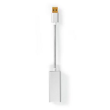 Nedis USB-A Adapter | USB 3.2 Gen 1 | USB-A Hane | RJ45 Hona | 1 Gbps | 0.20 m | Rund | Guldplaterad | Flätad / Nylon | Silver | Kartong med täckt fönster