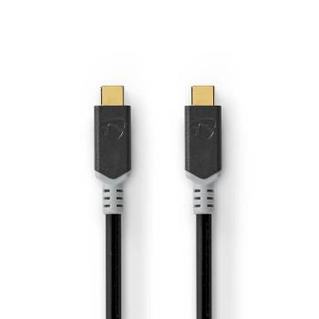 Nedis USB-kabel | USB 3.2 Gen 2x2 | USB-C- Hane | USB-C- Hane | 100 W | 4K@60Hz | 20 Gbps | Guldplaterad | 2.00 m | Rund | PVC | Silver | Låda