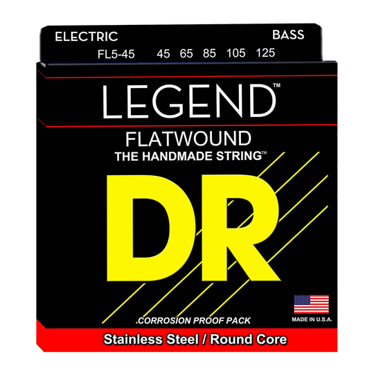 DR Strings FL5-45 Legend Flat-Wound 5-strängs el-bassträngar 045-125