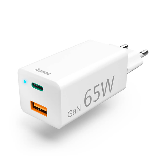 HAMA Charger 220V GaN USB-C/A PD 65W white