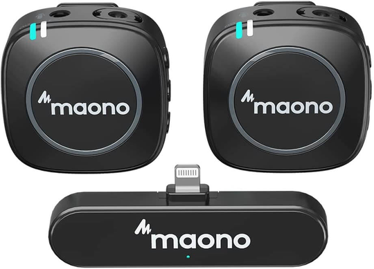 Maono WM820 B2 (TX + TX + RX) dobbelt trådløst mikrofon-sæt til iPhone/iPad