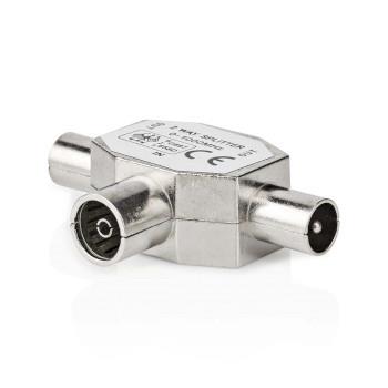 Nedis Satellite & Antenn Adapter | 2x Coax Hane | IEC (Koax) Hona | Nickelplaterad | 75 Ohm | T-Splitter | Metall | Silver | 1 st. | Låda