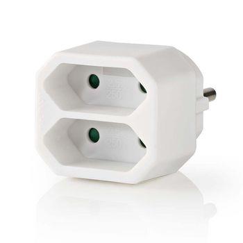 Nedis Eluttag Splitter | Typ F (CEE 7/7) | 250 V AC 50 Hz | Strömkabel sida B: Fransk / Type C (CEE 7/16) | 250 V AC 50/60 Hz | 2.5 A | 1100 W | Vit