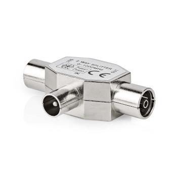 Nedis Satellite & Antenn Adapter | IEC (Koax) Hane | 2x Coax Hona | Nickelplaterad | 75 Ohm | T-Splitter | Metall | Silver | 1 st. | Plastpåse