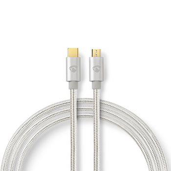 Nedis USB-kabel | USB 2.0 | USB-C- Hane | USB Micro-B Hane | 10 W | 480 Mbps | Guldplaterad | 2.00 m | Rund | Flätad / Nylon | Aluminium | Kartong med täckt fönster