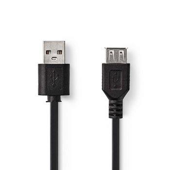 Nedis USB-kabel | USB 2.0 | USB-A Hane | USB-A Hona | 480 Mbps | Nickelplaterad | 0.20 m | Rund | PVC | Svart | Kuvert