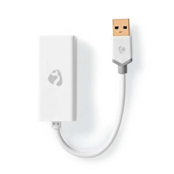 Nedis USB-A Adapter | USB 3.2 Gen 1 | USB-A Hane | RJ45 Hona | 1 Gbps | 0.20 m | Rund | Guldplaterad | PVC | Vit | Låda