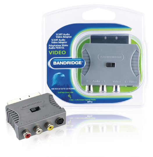 Bandridge SCART-Adapter SCART hane - S-Video, hona + 3x RCA, hona Grå