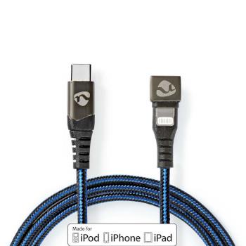 Nedis USB-kabel | USB 2.0 | Apple Lightning, 8-stifts | USB-C- Hane | 60 W | 480 Mbps | Nickelplaterad | 2.00 m | Rund | Flätad / Nylon | Blå / Svart | Kartong med täckt fönster