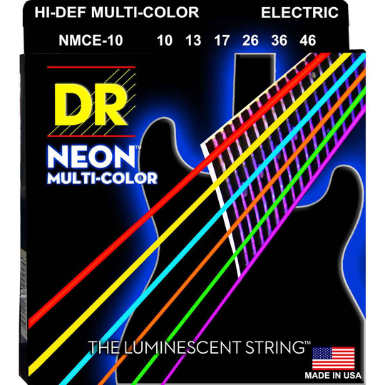 DR Strings NMCE-10 Hi-Def neon multi-color el-gitarrsträngar, 010-046