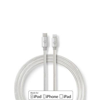 Nedis USB-kabel | USB 2.0 | Apple Lightning, 8-stifts | USB-C- Hane | 18 W | 480 Mbps | Guldplaterad | 2.00 m | Rund | Flätad / Nylon | Aluminium | Kartong med täckt fönster