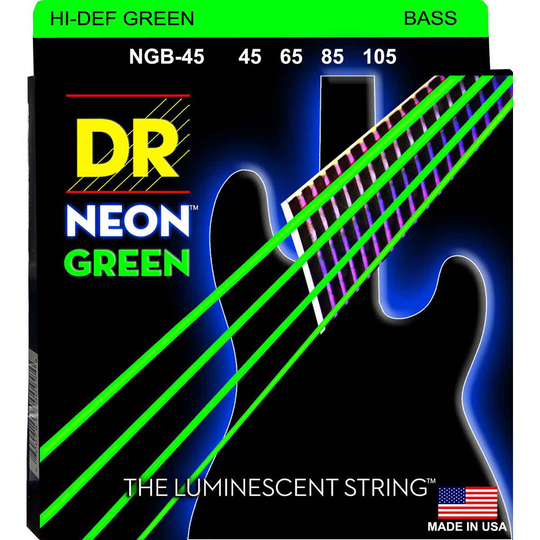 DR Strings NGB-45 Hi-Def neon green bassträngar, 045-105