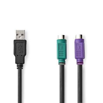 Nedis 2 i 1kabel | USB 2.0 | USB-A Hane | 2x PS/2 Hona | 480 Mbps | 0.30 m | Nickelplaterad | Rund | PVC | Svart | Plastpåse