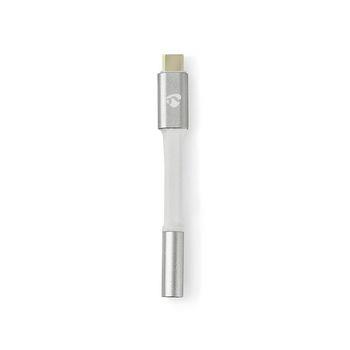 Nedis USB-C- Adapter | USB 2.0 | USB-C- Hane | 3.5 mm Hona | 0.08 m | Rund | Guldplaterad | Flätad / Nylon | Silver / Vit | Kartong med täckt fönster