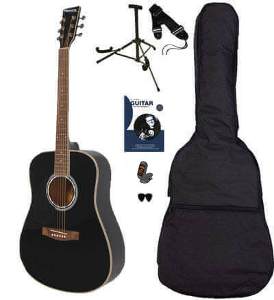 Sant AC-80L-BK vänsterhänt stålsträngad gitarr svart, paketlösning