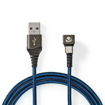Nedis USB-kabel | USB 2.0 | USB-A Hane | USB-C- Hane | 480 Mbps | Guldplaterad | 2.00 m | Rund | Flätad / Nylon | Blå / Svart | Kartong med täckt fönster