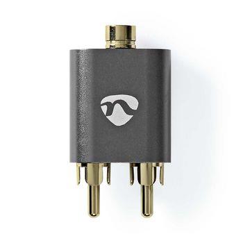 Nedis Stereo Audio Adapter | 2x RCA Hane | 3.5 mm Hona | Guldplaterad | Rak | Aluminium | Grått Med Metall | 1 st. | Kartong med täckt fönster