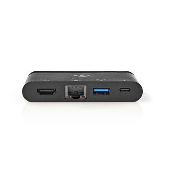 Nedis USB Multi-Port Adapter | USB 3.2 Gen 1 | USB-C- Hane | HDMI- Hona / RJ45 Hona / USB-A Hona / USB-C- Hona | Rund | Nickelplaterad | Svart | Låda