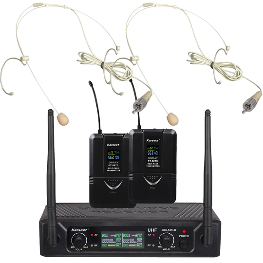 Karsect JRU-521LD/PT-527C/HT-3A trådlöst med 2 x tunna headset-mikrofoner