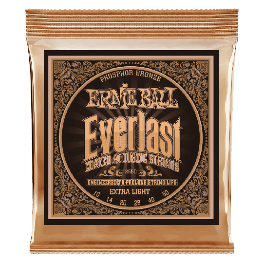 Ernie Ball Everlast Coated Fosfor Brons Gitarrsträngar, Akustiska Extra Light 010-050