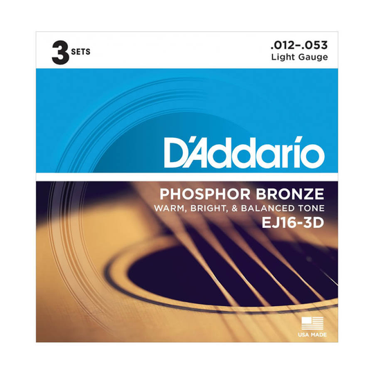 D'Addario EJ16-3D western-gitarr-strängar, 012-053 (3 set)