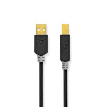 Nedis USB-kabel | USB 2.0 | USB-A Hane | USB-B Hane | 480 Mbps | Guldplaterad | 2.00 m | Rund | PVC | Antracit | Låda