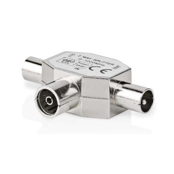 Nedis Satellite & Antenn Adapter | 2x Coax Hane | IEC (Koax) Hona | Nickelplaterad | 75 Ohm | T-Splitter | Metall | Silver | 1 st. | Plastpåse