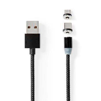 Nedis USB-kabel | USB 2.0 | USB-A Hane | USB Micro-B Hane / USB-C- Hane | 10 W | No Data Transfer | Nickelplaterad | 2.00 m | Rund | Nylon | Svart | Låda
