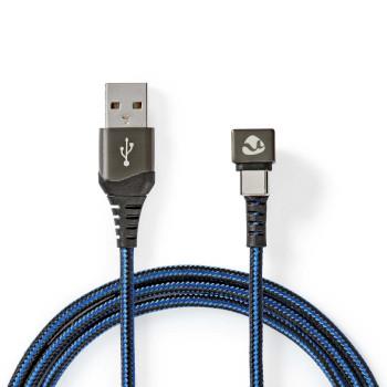 Nedis USB-kabel | USB 2.0 | USB-A Hane | USB-C- Hane | 480 Mbps | Guldplaterad | 1.00 m | Rund | Flätad / Nylon | Blå / Svart | Kartong med täckt fönster