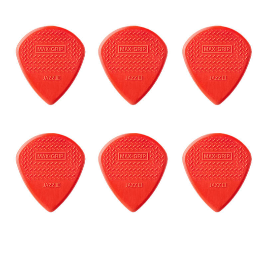 Dunlop Nylon Max Grip Jazz III Red plektrum (6 st.)