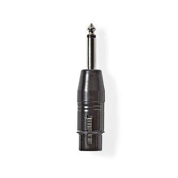 Nedis XLR Adapter | XLR 3-stifts hona | 6.35 mm Hane | Nickelplaterad | Rak | Metall | Svart | 1 st. | Plastpåse