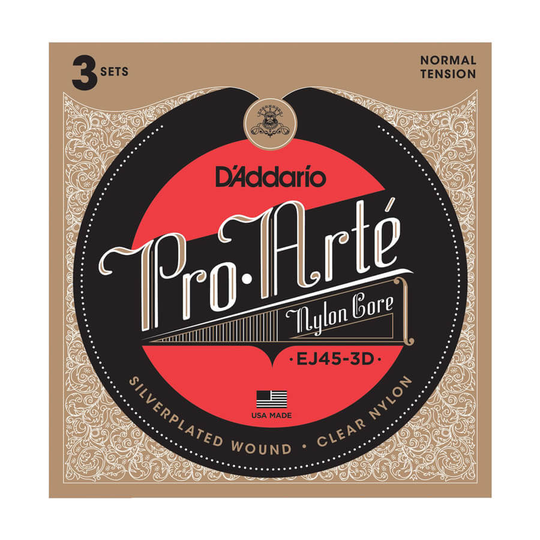 D'Addario EJ45-3D spansk gitarr-strängar, normal tension (3 set)